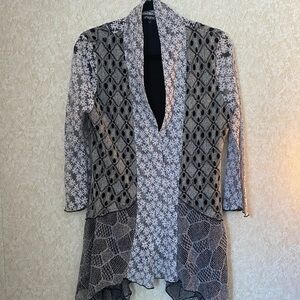 Cynthia Rowley Black & White Lace-Patterned Open Front Cardigan